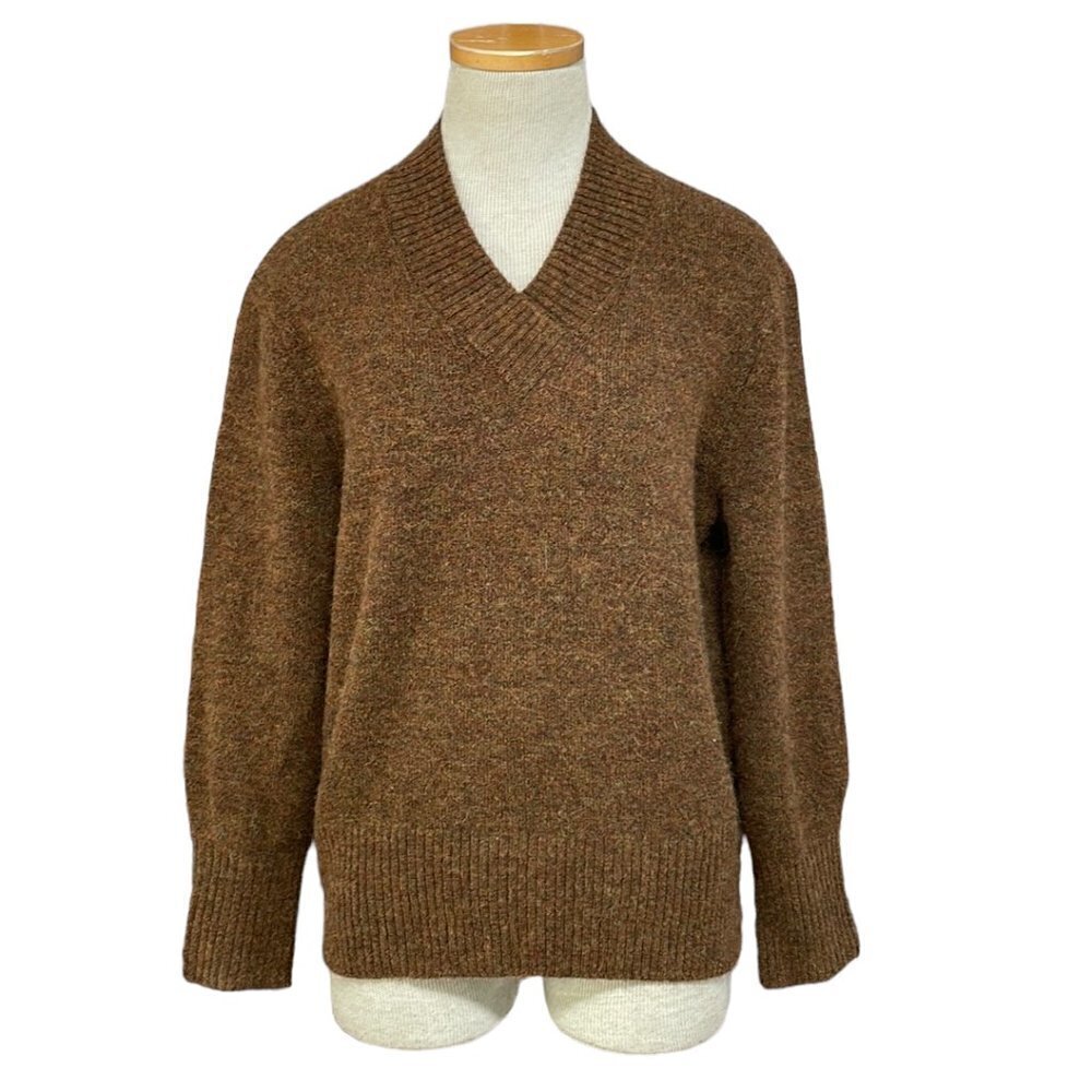Treasure & Bond Sweater Ribbed Collar V-Neck Brown Tweed Size X Small XS